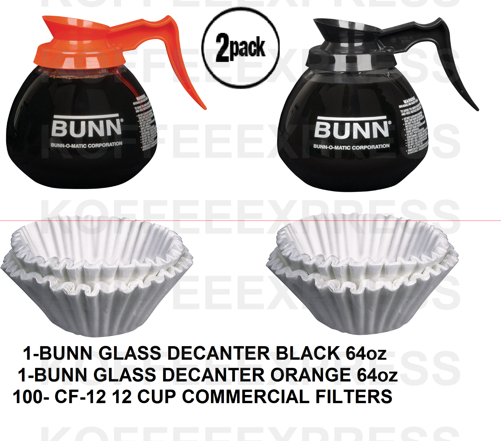 Bunn Coffee Pots 1 Reg 1 Decaf 12 Cup 64oz Commercial & 100 Free Cf12 Filters