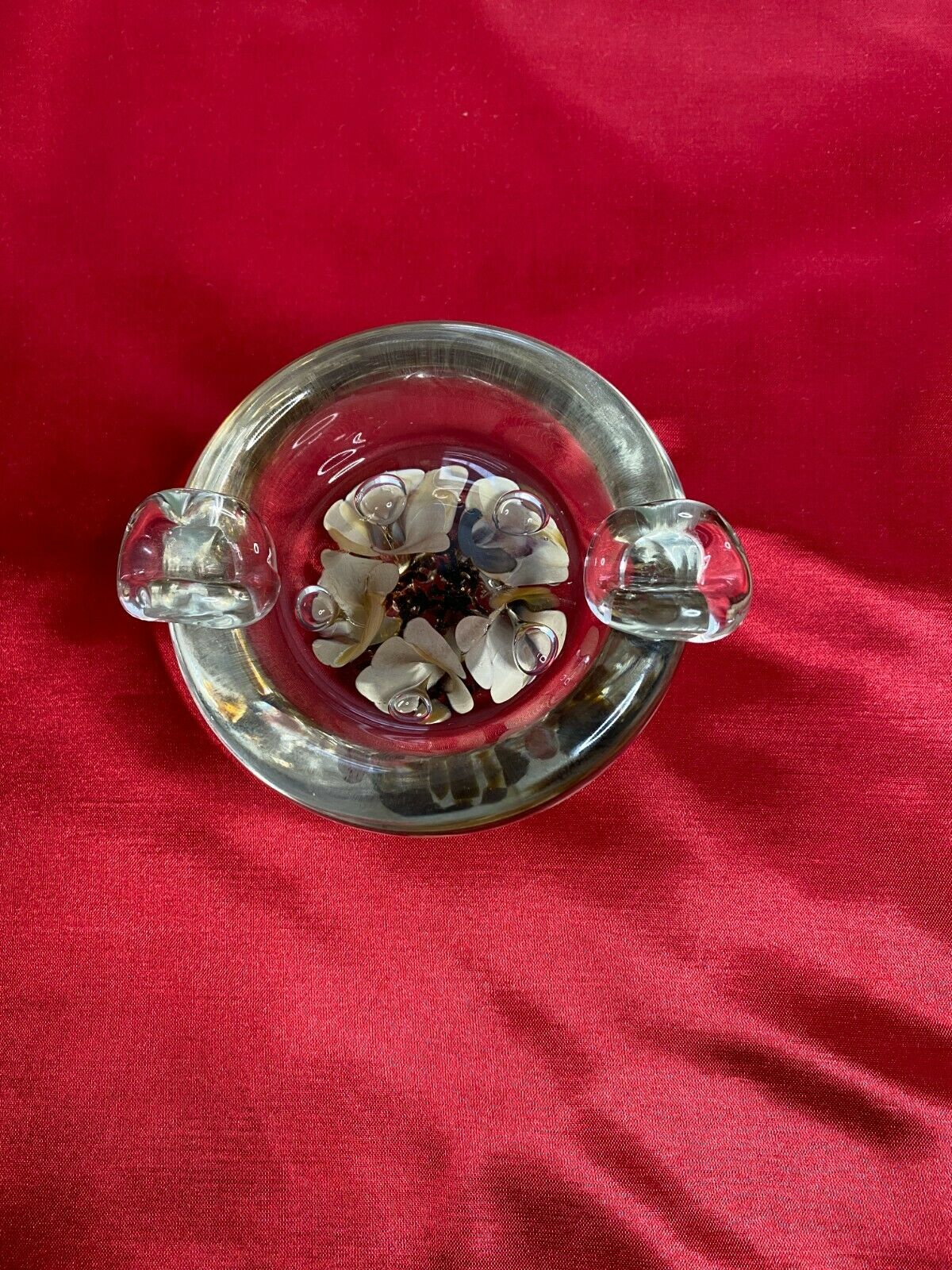 Vintage Joe St. Clair Floral Glass Ashtray - 3.5" Dia X 2" Height - 1 Lb 2 Oz!