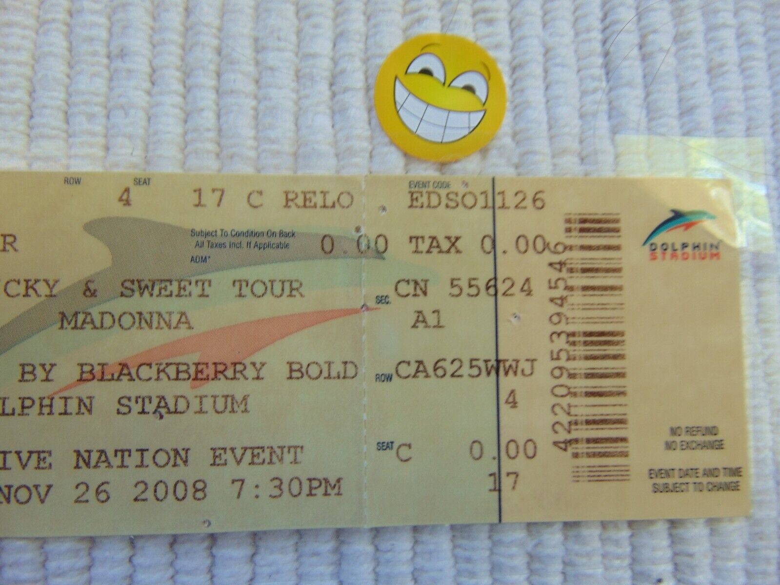 Madonna Sticky & Sweet Concert Ticket Miami